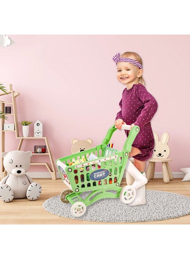 deAO Kids Shopping Cart Trolley For Groceries Toddlers 65 Food Fruit Vegetables Pretend Play Food Role Play Educational Toy Play Kitchen Toys Store Playset (Green) - Image 3
