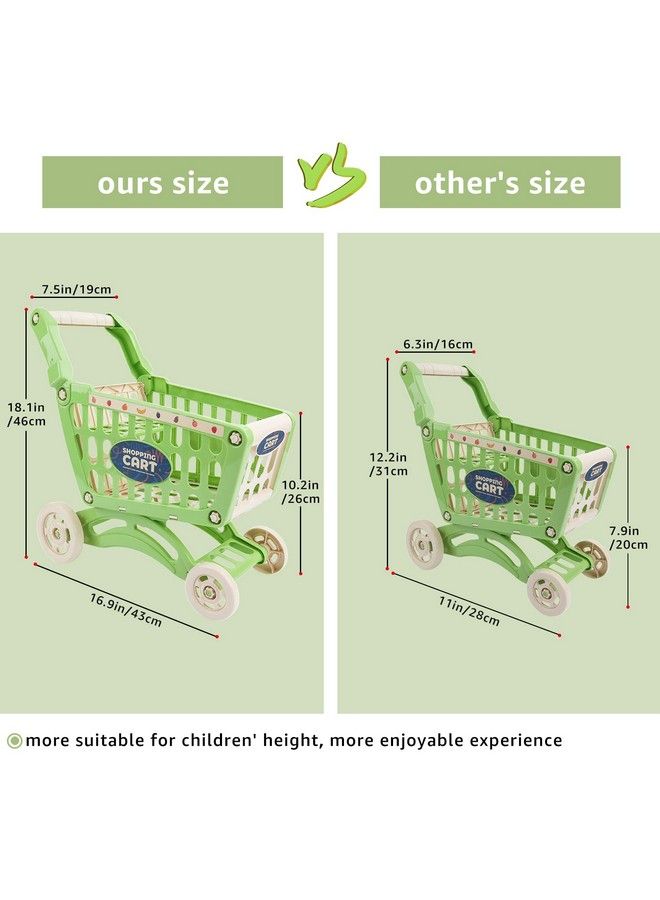 deAO Kids Shopping Cart Trolley For Groceries Toddlers 65 Food Fruit Vegetables Pretend Play Food Role Play Educational Toy Play Kitchen Toys Store Playset (Green) - Image 5