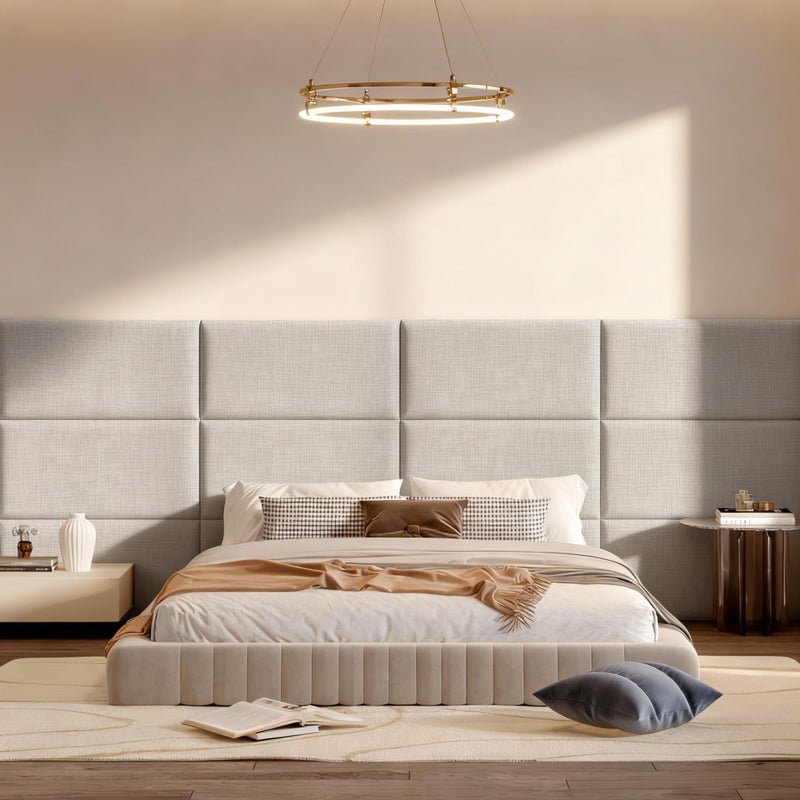 Fromann Upholstered Wall Mounted Headboard for Queen/TXL/King Size Beds, Peel and Stick Headboard 23.6" x 11.8"/PC, Interior Wall Panels for Bedroom Study, Headboards Only (3, Light Gray) - Image 1