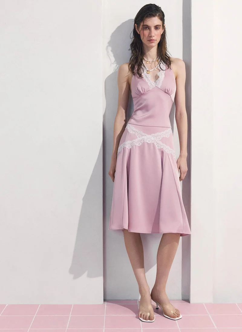 Lichi  Midi skirt with contrasting lace for Women | Best Price UAE