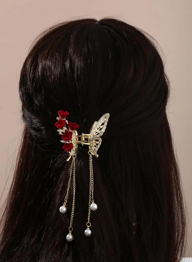 Take Two Pearl and Rhinestone Butterfly Hair Clip
