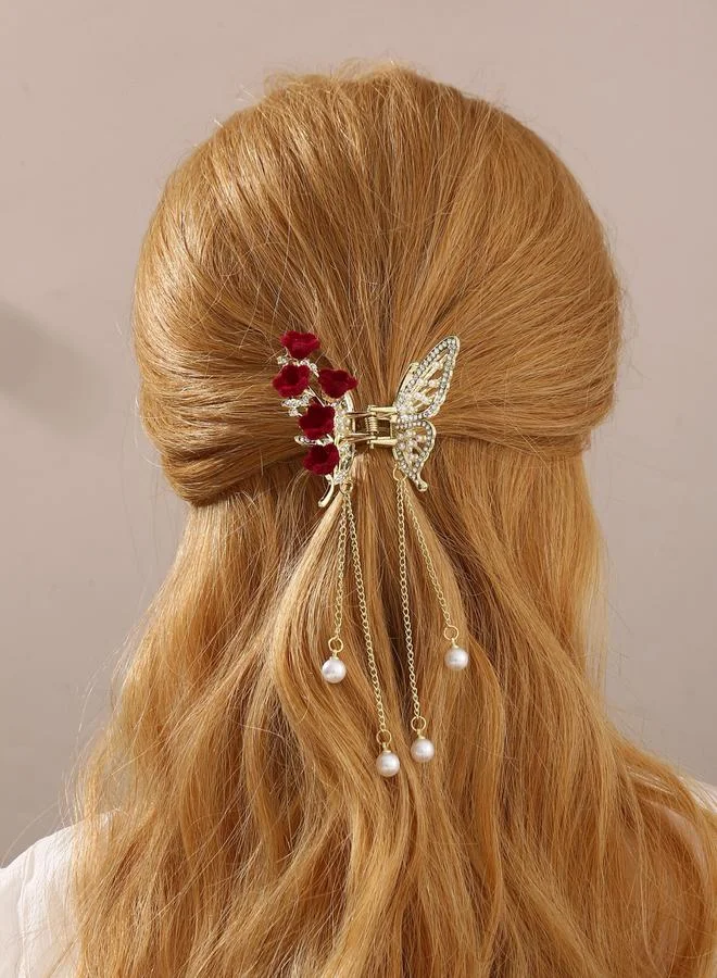 Take Two Pearl and Rhinestone Butterfly Hair Clip