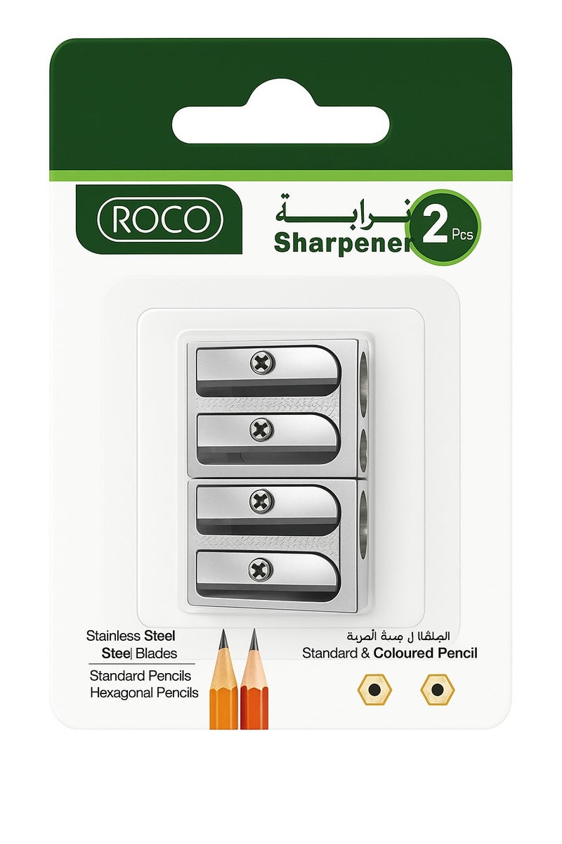 ROCO Metal Pencil Sharpener – 2 Pcs Pack, Double Hole, Heavy Duty, Suitable for Standard & Jumbo Pencils - Image 3