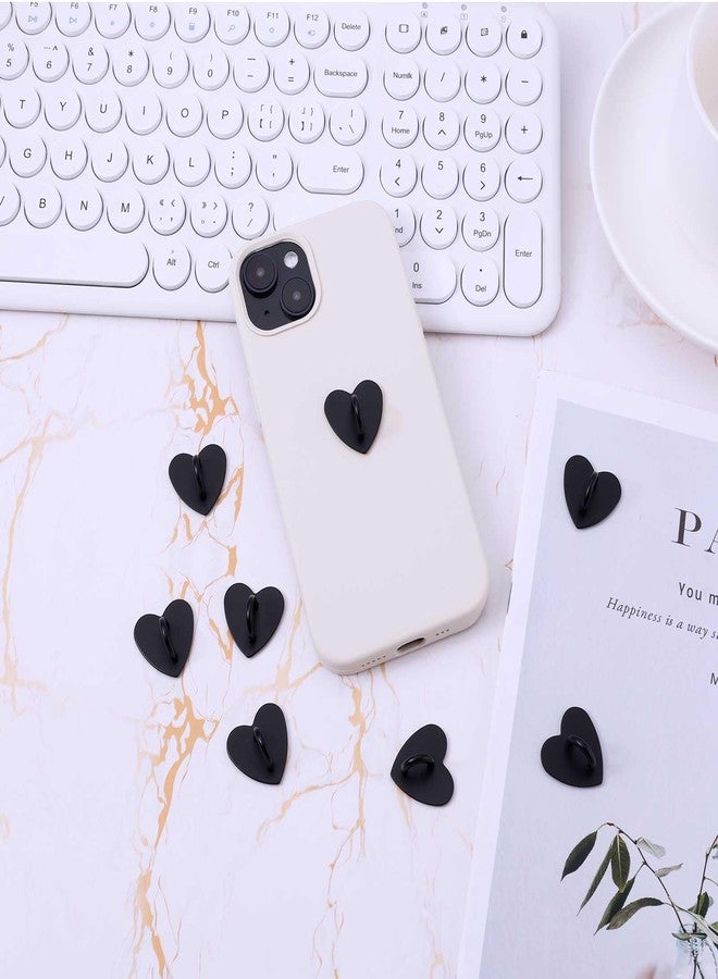 XIHIRCD 8pcs Heart Cell Phone Ring Holder, Phone Charm Hook Adhesive Metal Finger Ring Stand Heart-shaped Sticky Phone Grip Ring for Mobile Phone Tablet DIY Accessories (Black) - Image 3