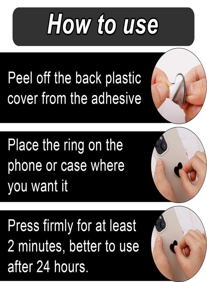 XIHIRCD 8pcs Heart Cell Phone Ring Holder, Phone Charm Hook Adhesive Metal Finger Ring Stand Heart-shaped Sticky Phone Grip Ring for Mobile Phone Tablet DIY Accessories (Black) - Image 5