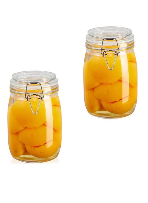 2 food glass storage bottles with airtight jars 1000ml