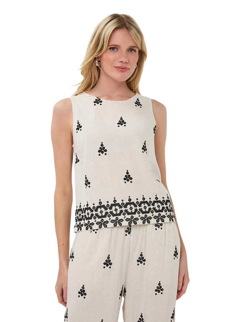 EsQualo Esqualo Top Embroidery Natural