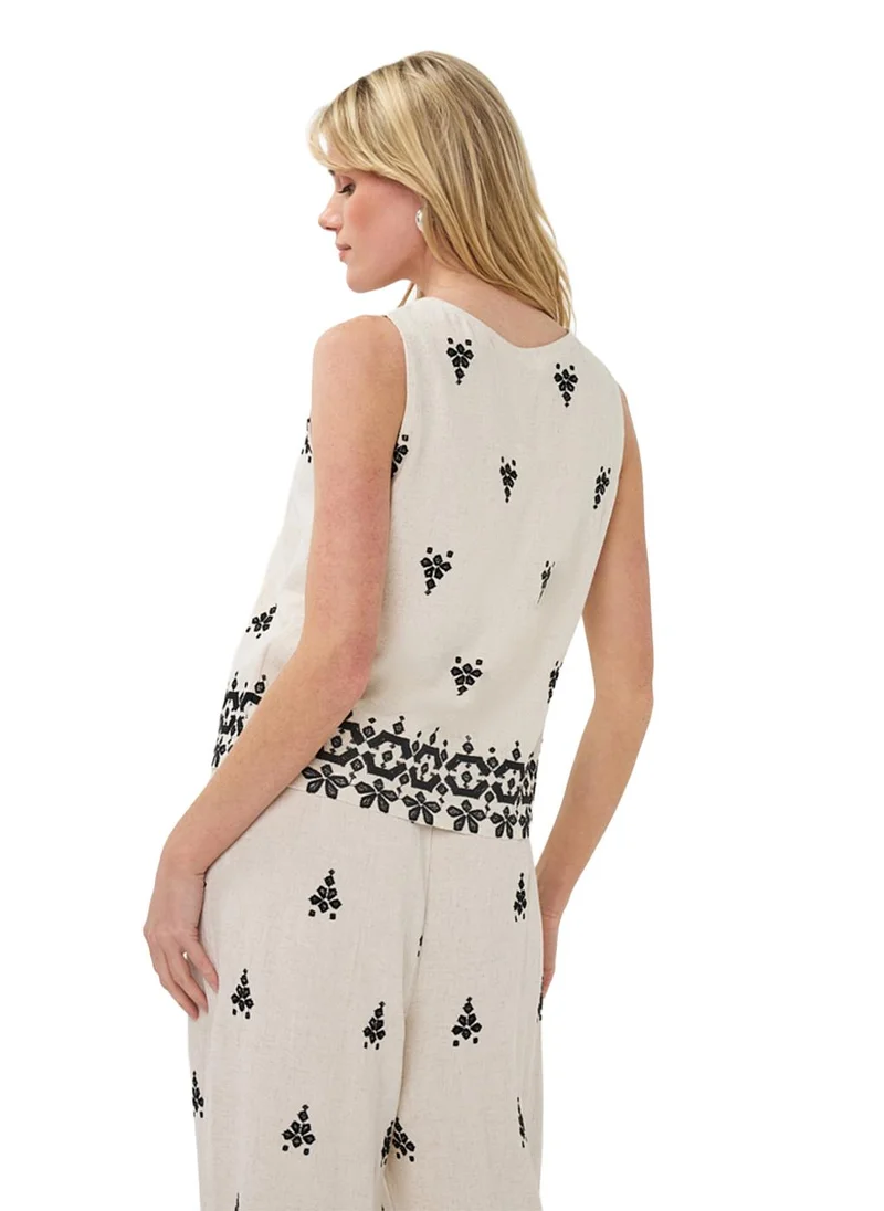 Esqualo Brown Esqualo Top Embroidery Natural for Women | Best Price UAE