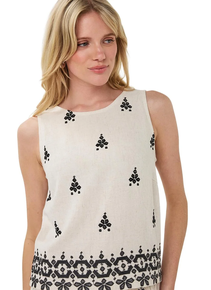 Esqualo Brown Esqualo Top Embroidery Natural for Women | Best Price UAE