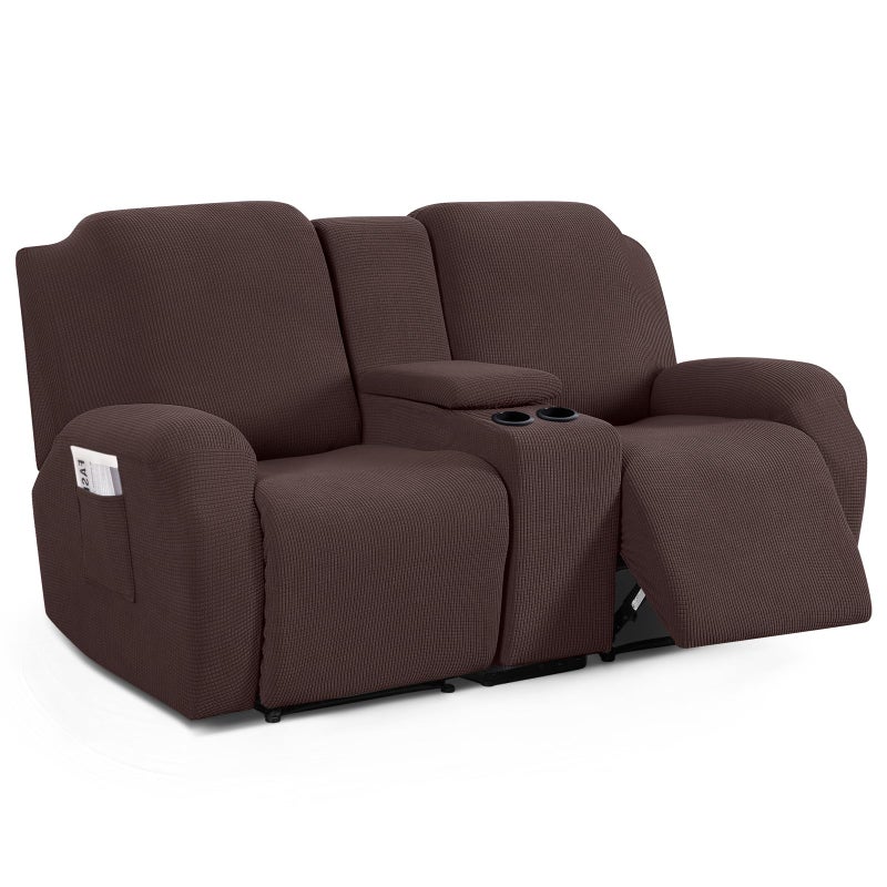 TAOCOCO Loveseat Recliner Cover with Middle Console Stretch Loveseat Cover for 2 Seat Recliner Couch Jacquard Reclining Sofa Covers Loveseat Slipcover Furniture Protector Dark Coffee