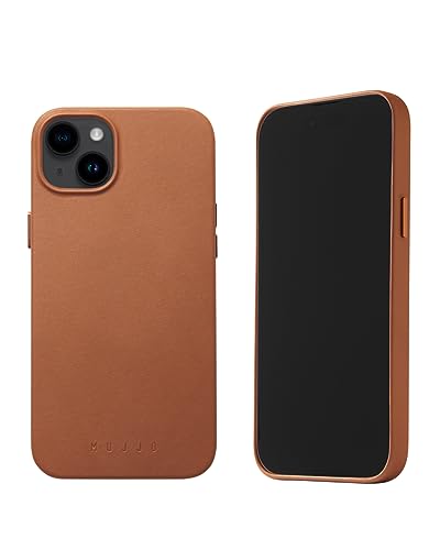 Mujjo Leather Phone Case Fits iPhones 15 Plus and 14 Plus MagSafe Compatible Premium European Leather Camera Lens Protection Crafted with Recycled Materials Slim Profile Light Tan - Image 1