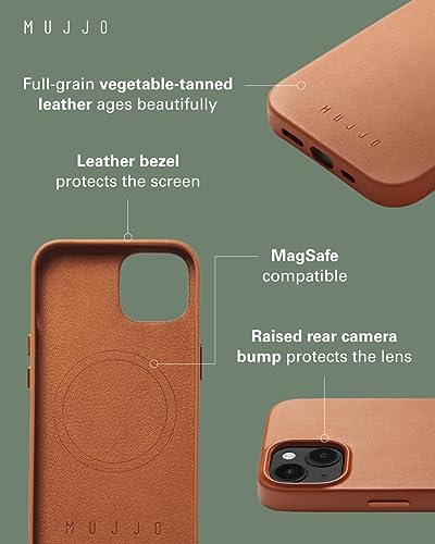 Mujjo Leather Phone Case Fits iPhones 15 Plus and 14 Plus MagSafe Compatible Premium European Leather Camera Lens Protection Crafted with Recycled Materials Slim Profile Light Tan - Image 3