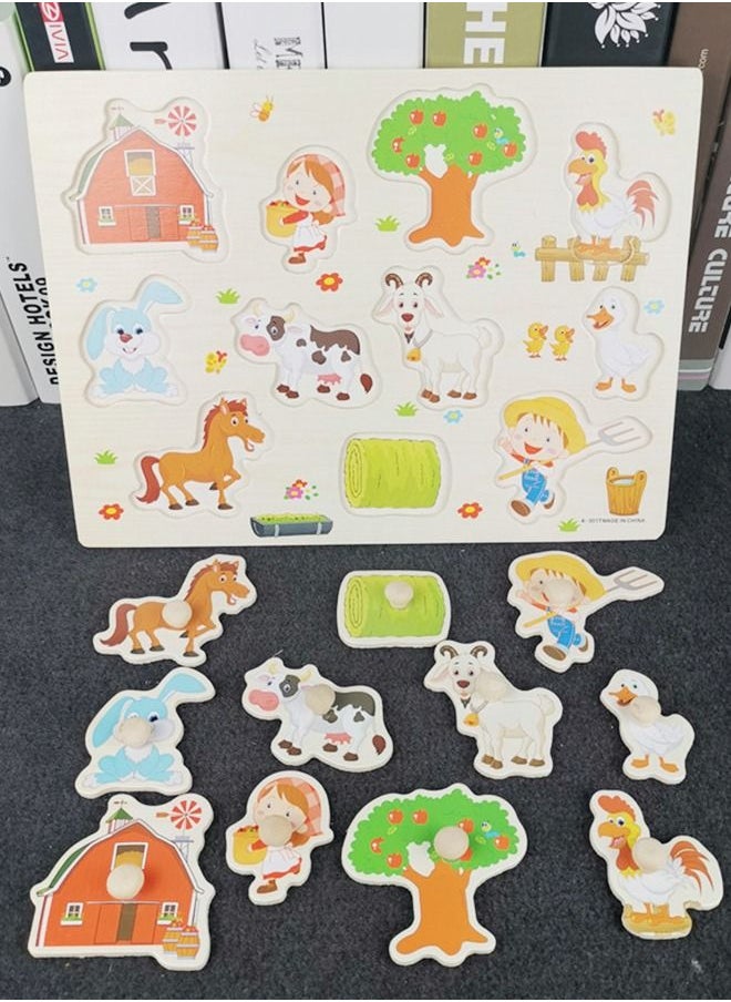 GROIC Wooden Puzzles Set，Fruits, Farm and Animals Learning Wooden Puzzles Board for Kids, Preschool Educational Puzzles Activity Toys  - Image 4