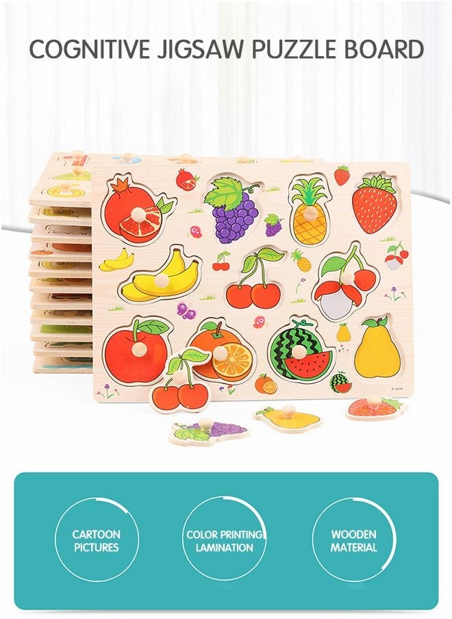 GROIC Wooden Puzzles Set，Fruits, Farm and Animals Learning Wooden Puzzles Board for Kids, Preschool Educational Puzzles Activity Toys  - Image 2