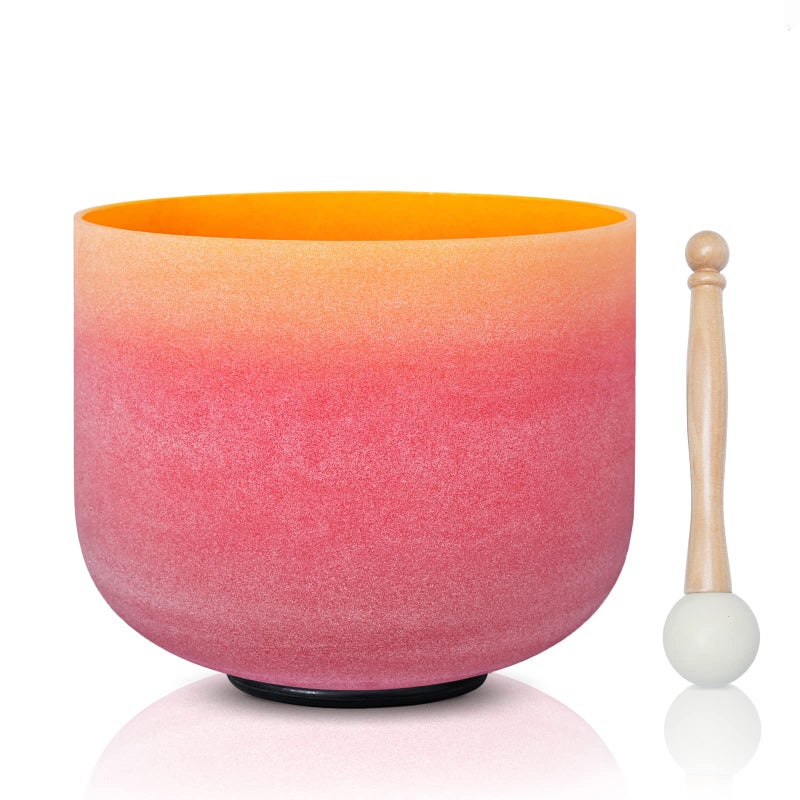 CVNC 440HZ 8 Inch Rainbow Colored E Note Solar Plexus Chakra Frosted Quartz Crystal Singing Bowl for Sound Healing and Meditation