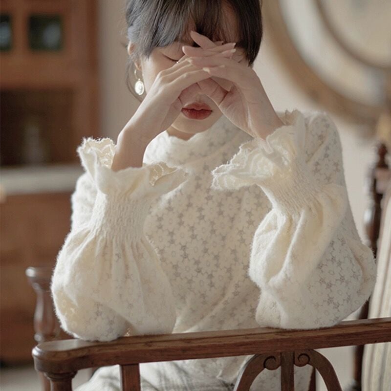 Fleece-Lined Half-High Collar Sanding Lace Base Shirt Women'S Stylike Inner Elegant Small Shirt Long-Sleeved T-Shirt For Women - Image 4