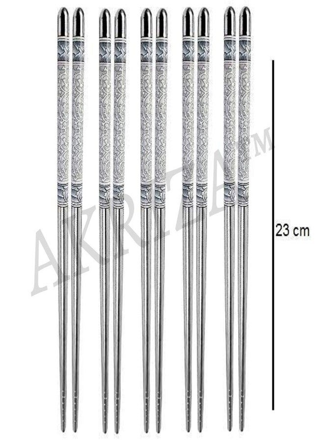 AKRIZA Beautiful Printed Round Stainless Steel Reusable Chopsticks, 23 cm, Random Design (5 Pair) - Image 3