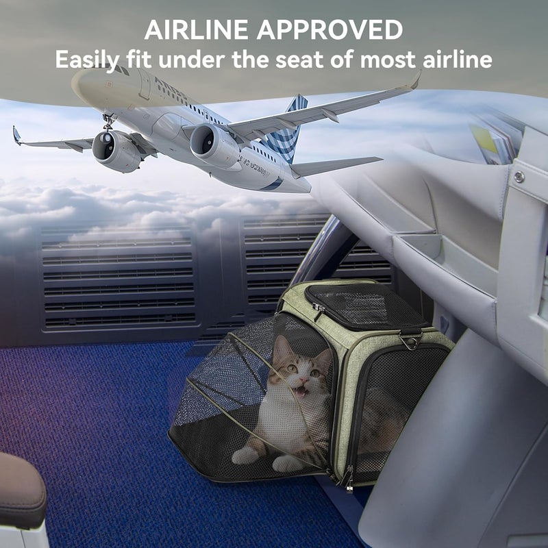 Petsfit Expandable Pet Carrier Airline Approved, Soft-Sided Portable Cat Carrier Dog Carrier, with Removable Plush Mat, Locking Safety Zippers and Pockets, green - Image 5