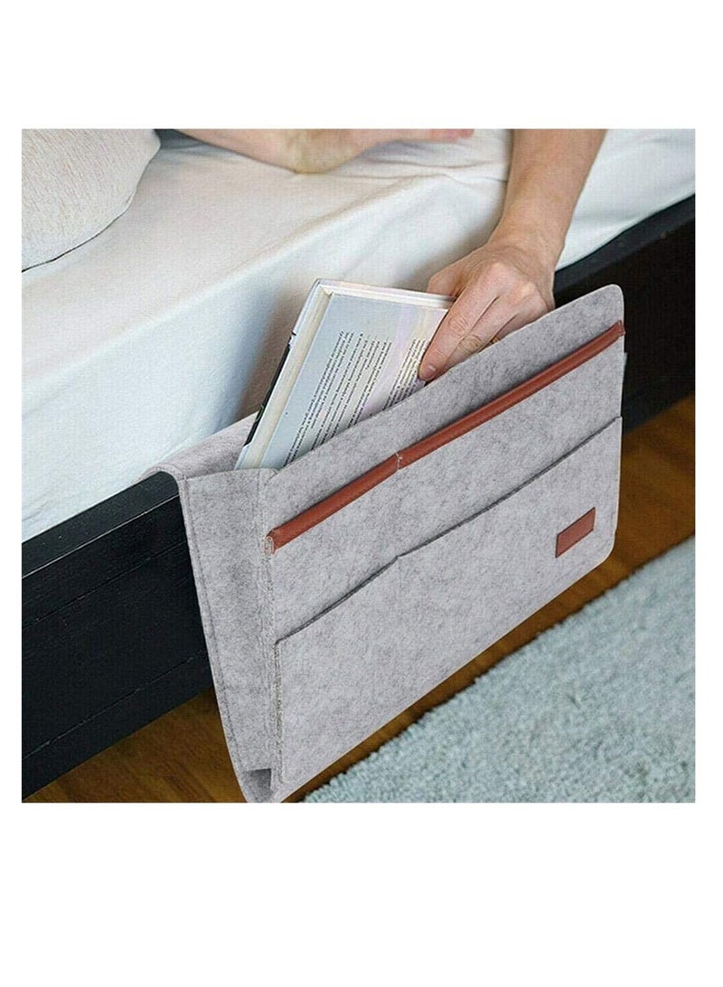 Excefore Felt Bedside Caddy Hanging Storage Organizer Anti-Slip Sofa Book Organizer Remote Home Holder Roomly Enough with One Main Pocket and 3 Small Pockets (Light Grey)  - Image 5
