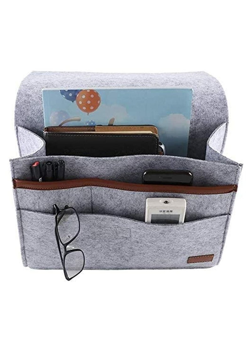 Excefore Felt Bedside Caddy Hanging Storage Organizer Anti-Slip Sofa Book Organizer Remote Home Holder Roomly Enough with One Main Pocket and 3 Small Pockets (Light Grey)  - Image 2