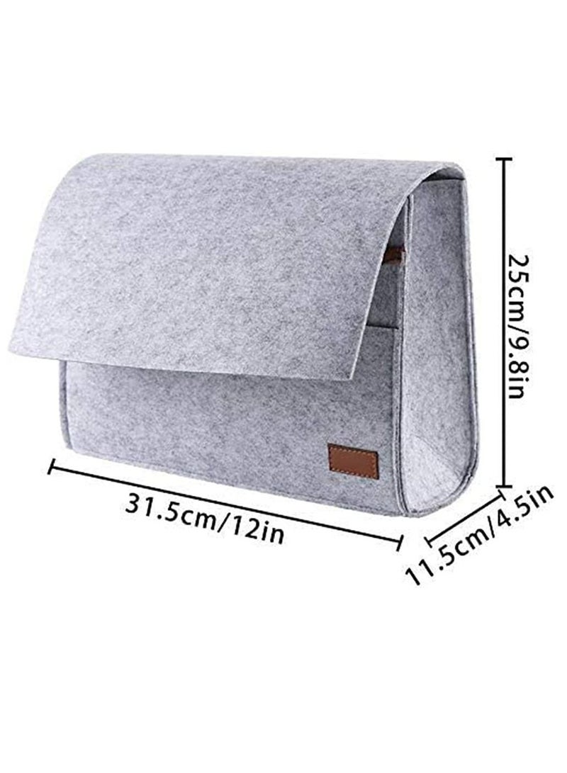 Excefore Felt Bedside Caddy Hanging Storage Organizer Anti-Slip Sofa Book Organizer Remote Home Holder Roomly Enough with One Main Pocket and 3 Small Pockets (Light Grey)  - Image 3