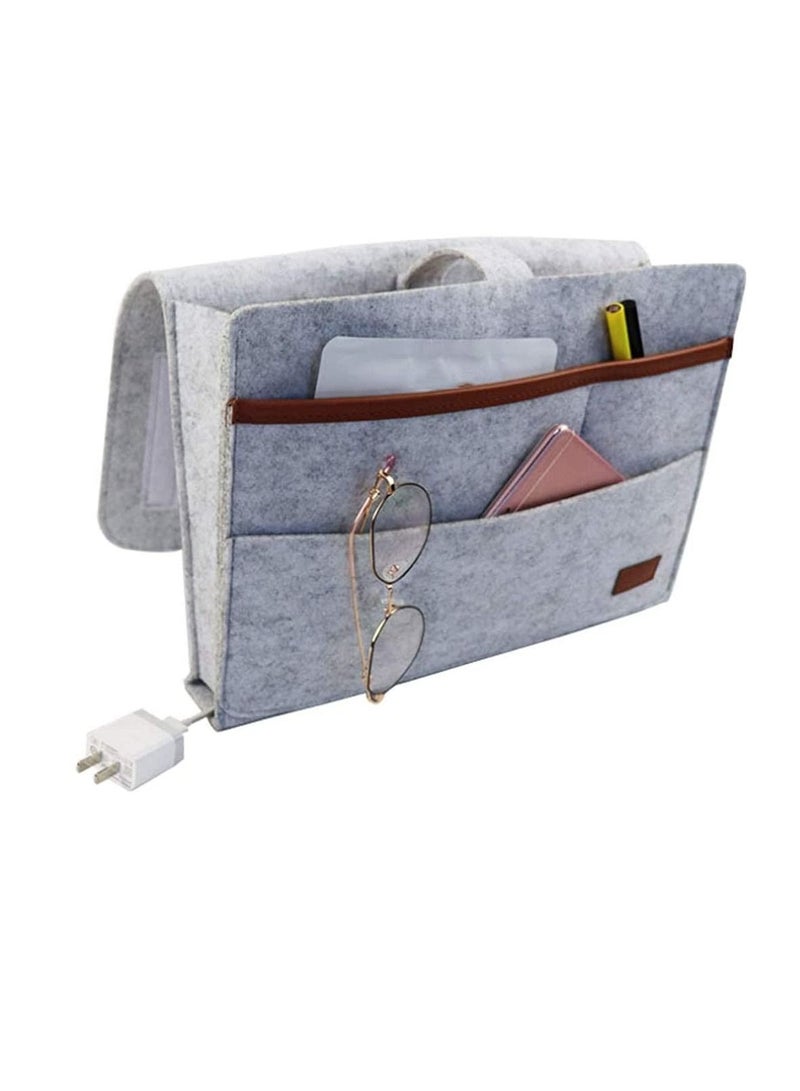 Excefore Felt Bedside Caddy Hanging Storage Organizer Anti-Slip Sofa Book Organizer Remote Home Holder Roomly Enough with One Main Pocket and 3 Small Pockets (Light Grey)  - Image 1