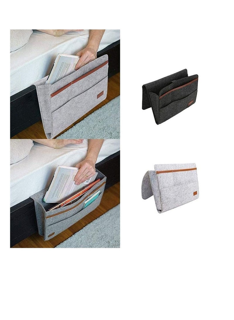 Excefore Felt Bedside Caddy Hanging Storage Organizer Anti-Slip Sofa Book Organizer Remote Home Holder Roomly Enough with One Main Pocket and 3 Small Pockets (Light Grey)  - Image 4