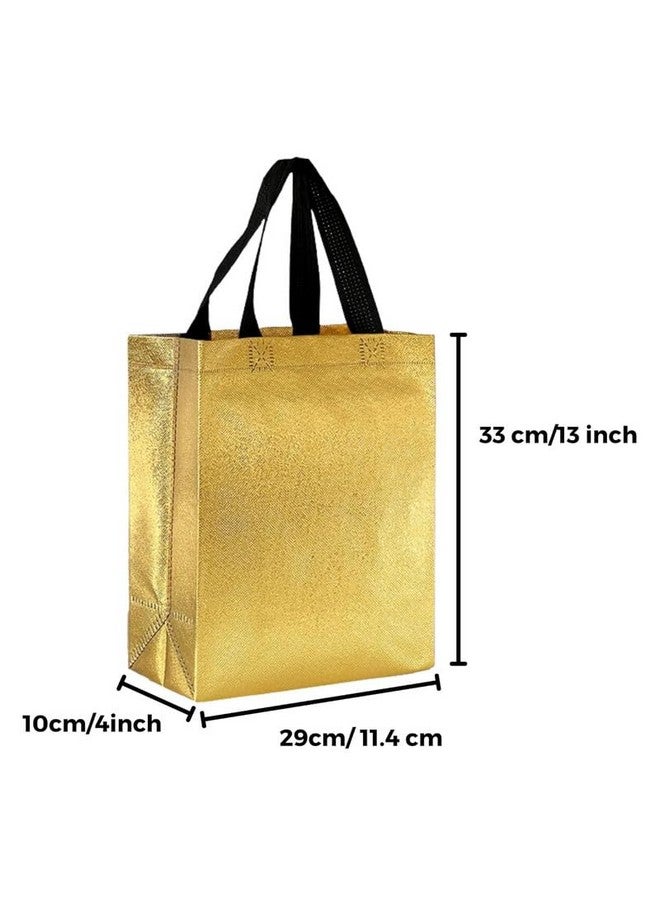 Evafly Gift Bag Medium Size Pack of 20 : L13 x W12 x D4 inch|Resuable Non-Woven Shiny Metallic Laminated|Haldi Return Gifts, Jute Bags for Return Gift,Return Gift For Birthday - Golden - Image 2