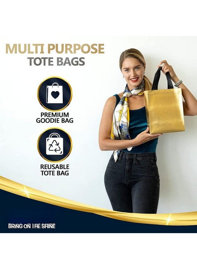 Evafly Gift Bag Medium Size Pack of 20 : L13 x W12 x D4 inch|Resuable Non-Woven Shiny Metallic Laminated|Haldi Return Gifts, Jute Bags for Return Gift,Return Gift For Birthday - Golden - Image 4