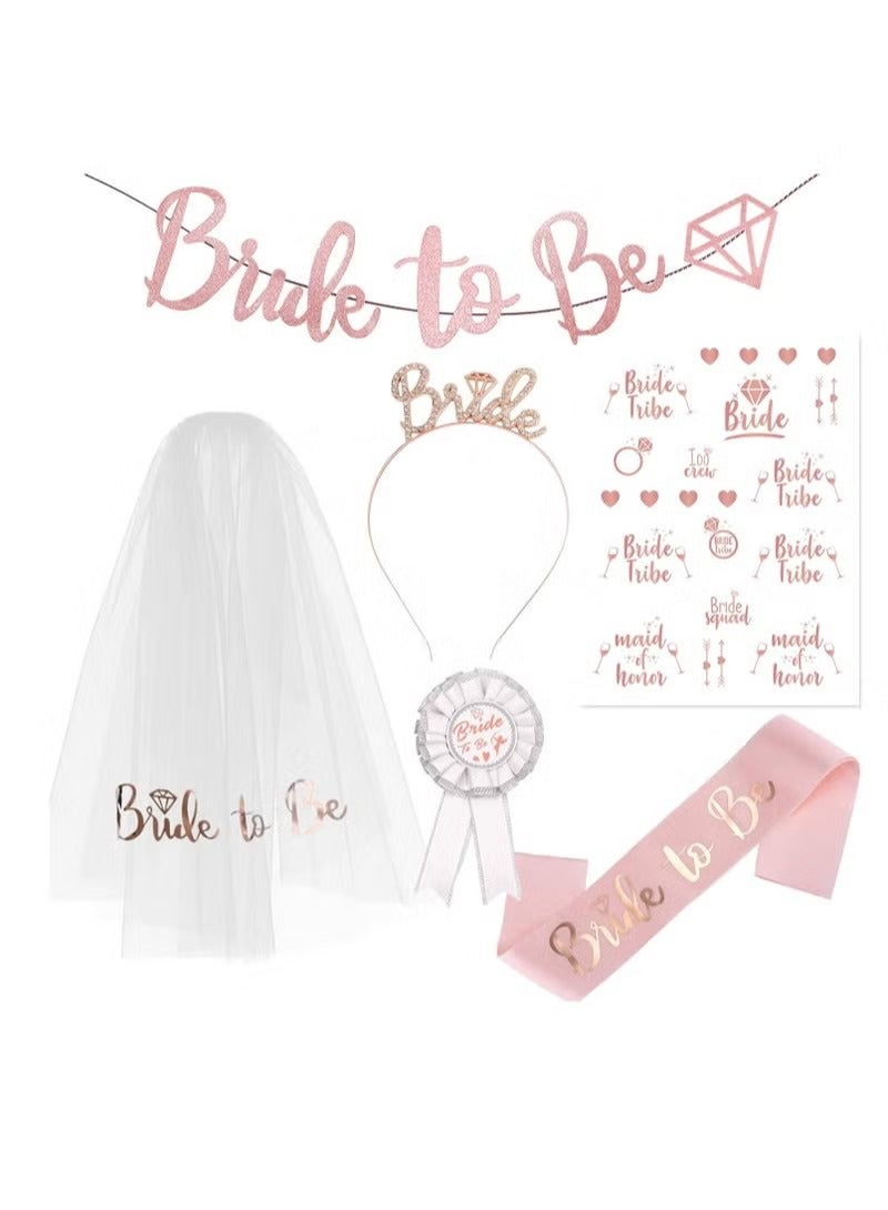 Bride to Be Decoration Set, Bride Sash, Headband Tiara, Bride Veil with Comb, Rhinestone Tiara, Bridal Badge, Pre-Strung Banner, Bride to Be Gifts Decorations Wedding - Image 1