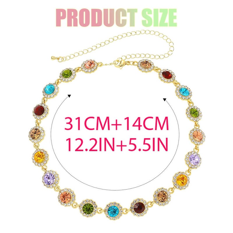 ACEDRE Colorful Crystal Choker Necklace Sparkly Rhinestone Chokers Necklaces Gold Chain Party Prom Neck Jewelry for Women (1-Colorful) - Image 3