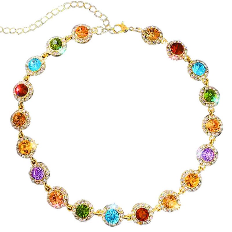 ACEDRE Colorful Crystal Choker Necklace Sparkly Rhinestone Chokers Necklaces Gold Chain Party Prom Neck Jewelry for Women (1-Colorful) - Image 1