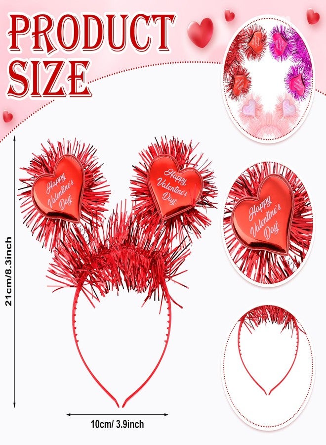 Knitgrip 6 Pcs Valentine's Heart Headbands with Heart Boppers and Tinsel Headdresses Red Pink Happy Valentine Headdresses for Women Costume Party Gift Love - Image 2