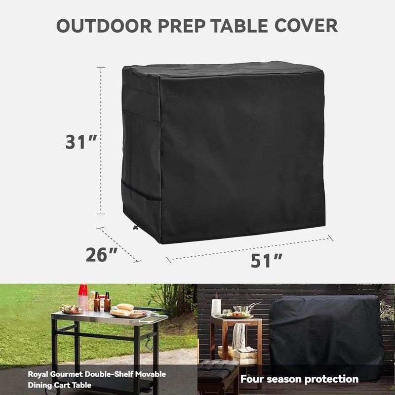 Wnanan Pizza Oven Table Cover- Heavy Duty Waterproof Cover for Pizza Oven Cart Table,Compatible with 51 inch Outdoor Utility Cart and Storage Cabinet Black - Image 2
