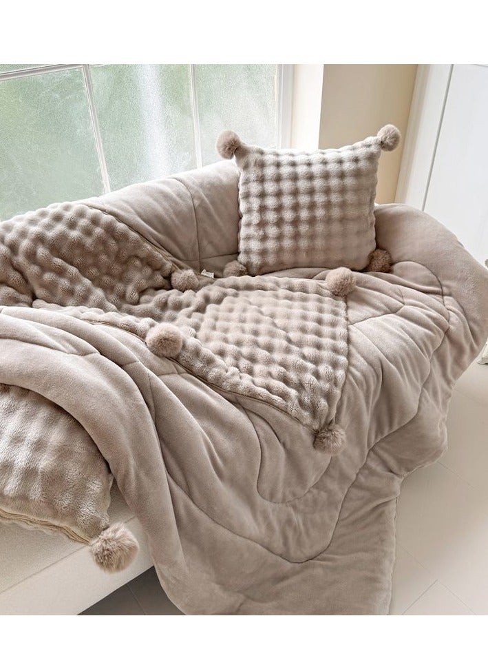 Wool Ball Style Pillow And Blanket Can Be Used For Both Car And Sofa Cushions, Suitable For Travel, Airplanes, Trains, Beds, Offices, And Rest  - Image 1