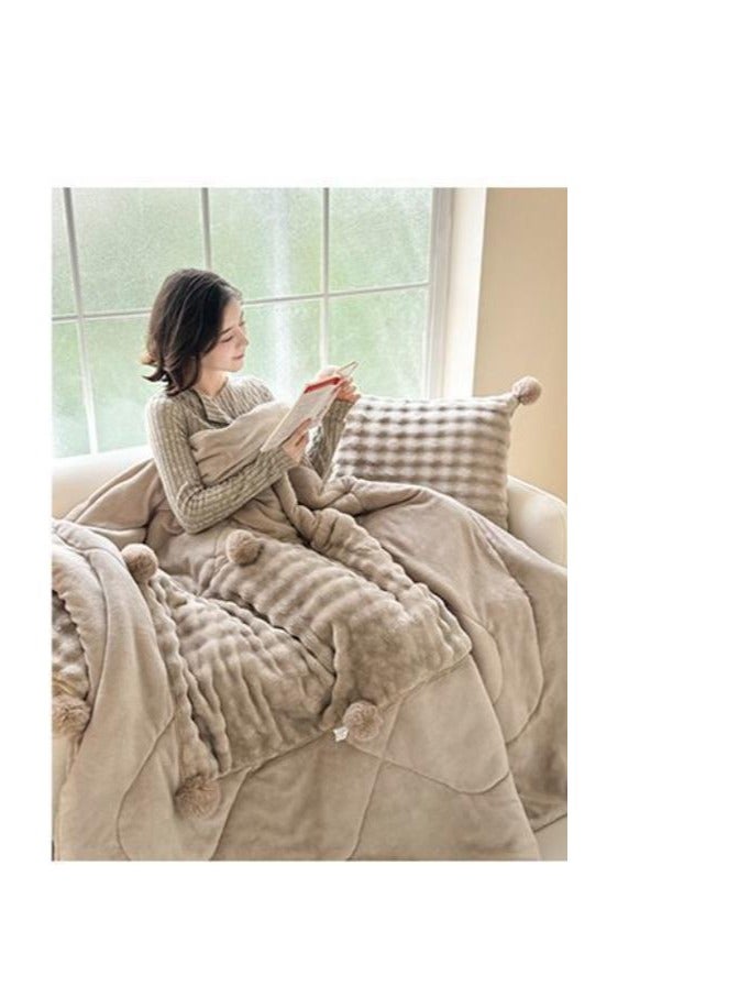 Wool Ball Style Pillow And Blanket Can Be Used For Both Car And Sofa Cushions, Suitable For Travel, Airplanes, Trains, Beds, Offices, And Rest  - Image 3