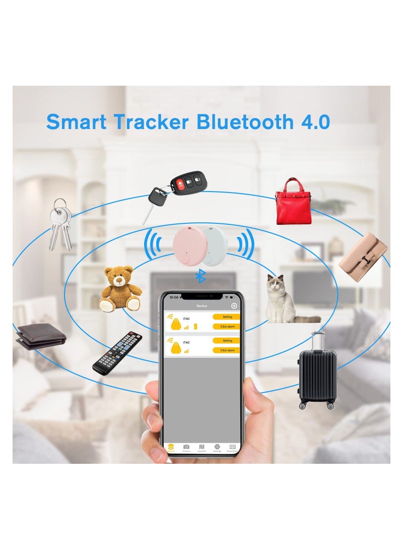 Y&D 2 Pack Bluetooth Key Finder Locator, Mini Anti Lost Item Tag Tracker Alarm For Pet, Key, Wallet, Luggage, Compatible With Ios And Android, Incl Silicone Protective Cases (White and Pink)  - Image 2