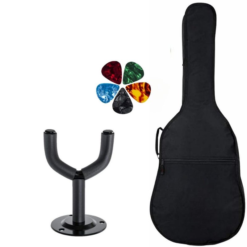 TechBlaze Acoustic Guitar Bag with Guitar Hanger and 5 Free Celluloid Guitar Picks for 38, 39, 40, 41 inch Guitars Cover Bag for Yamaha Pacifica Kadence Juarez and All Acoustic Guitars – Black - Image 1