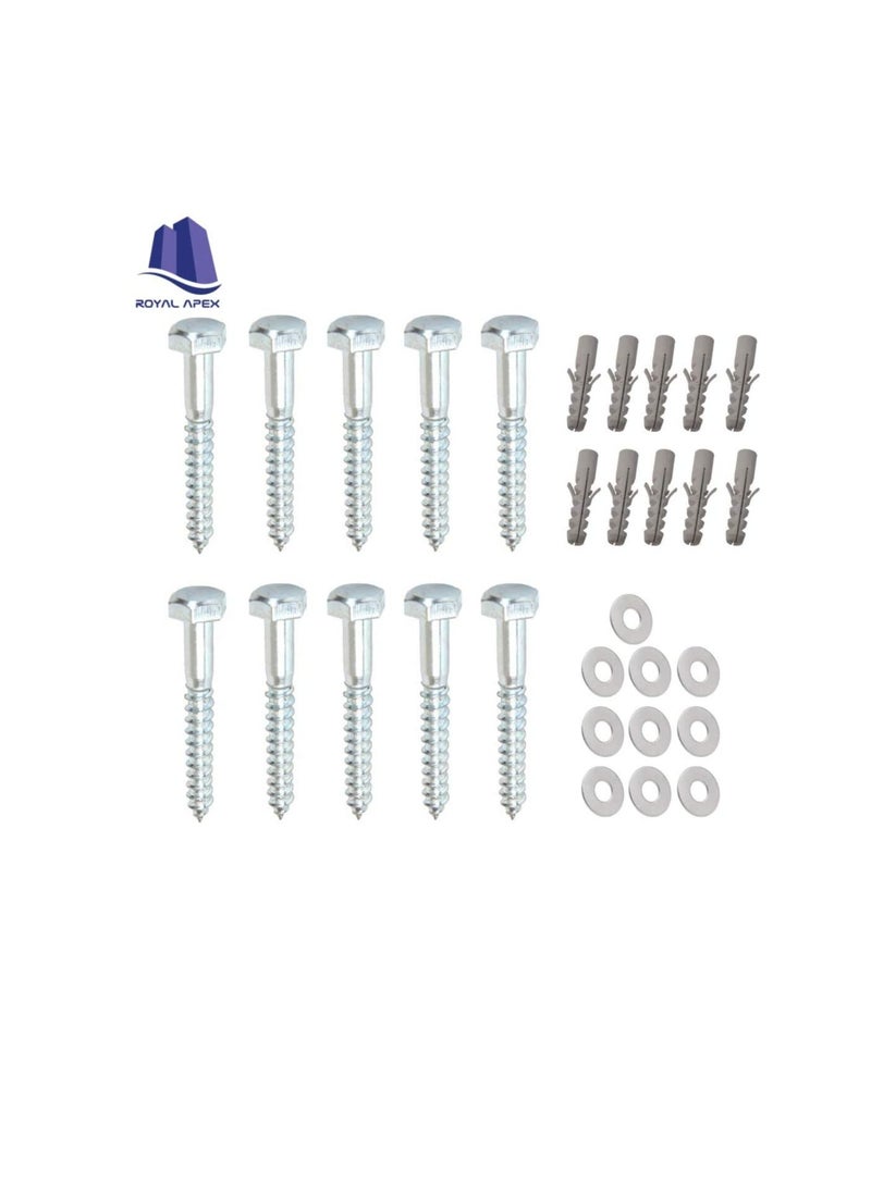10 Pcs Galvanized (G.I) Hex Head Coach Screws with Washer & Fisher Plug Wood Working for Holding Together Heavy Timber, and Concrete Working. (8mm, Length 4 Inch) - Image 1