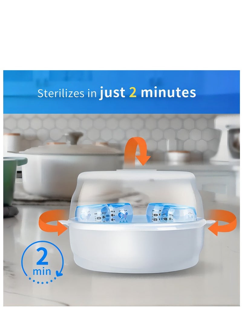 Microwave Steam Sterilizer Sterilizing 6 Bottles in 2 mins Bottle Sterilizer for Babies with a Clamp White