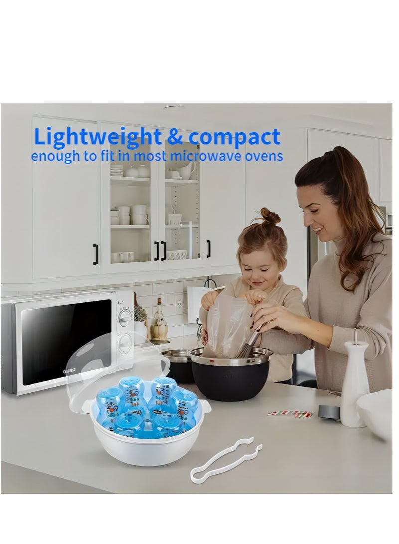 Microwave Steam Sterilizer Sterilizing 6 Bottles in 2 mins Bottle Sterilizer for Babies with a Clamp White