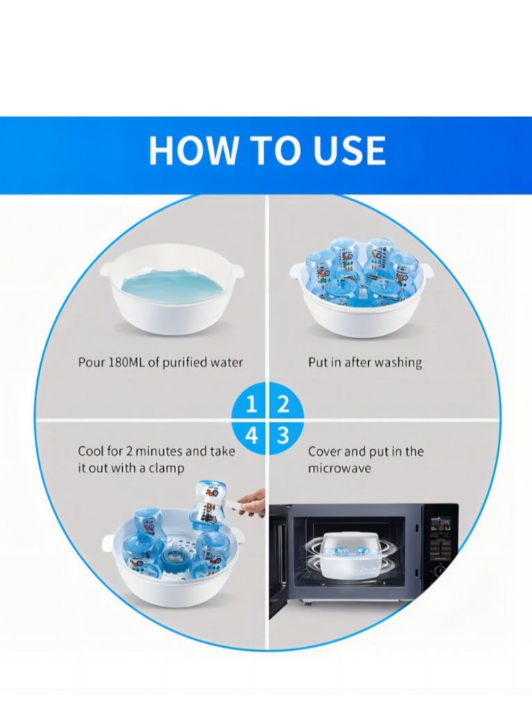 Microwave Steam Sterilizer Sterilizing 6 Bottles in 2 mins Bottle Sterilizer for Babies with a Clamp White
