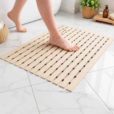 Eurotex Non-Slip Plastic Shower Bath Mat with Multiple Use Non Suction Cup Mat for Healing, Massaging & Exfoliation Great for Walk in Showers Kitchens Laundry Room Indoor Outdoor, Beige, Set of 1 - Image 1