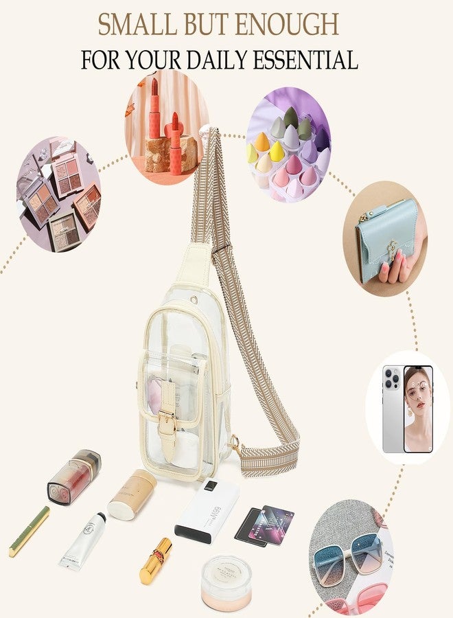 LOXOMU Clear Sling Bag, Clear Fanny Pack Stadium Approved PVC Crossbody Bag Transparent Chest Bag with Adjustable Guitar Strap (Beige) - Image 4