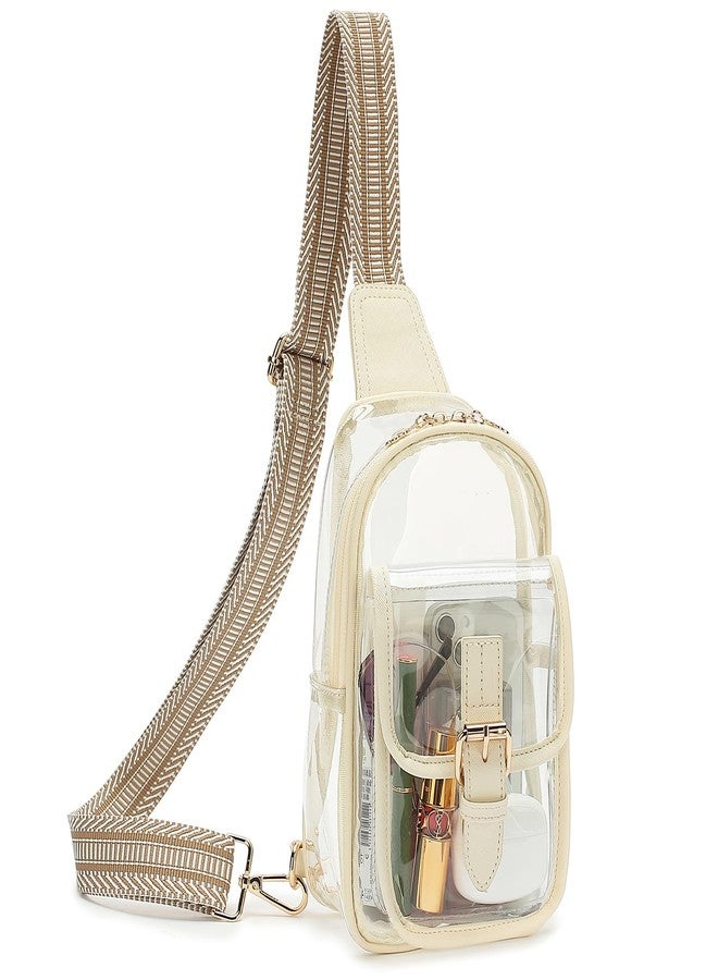 LOXOMU Clear Sling Bag, Clear Fanny Pack Stadium Approved PVC Crossbody Bag Transparent Chest Bag with Adjustable Guitar Strap (Beige) - Image 1