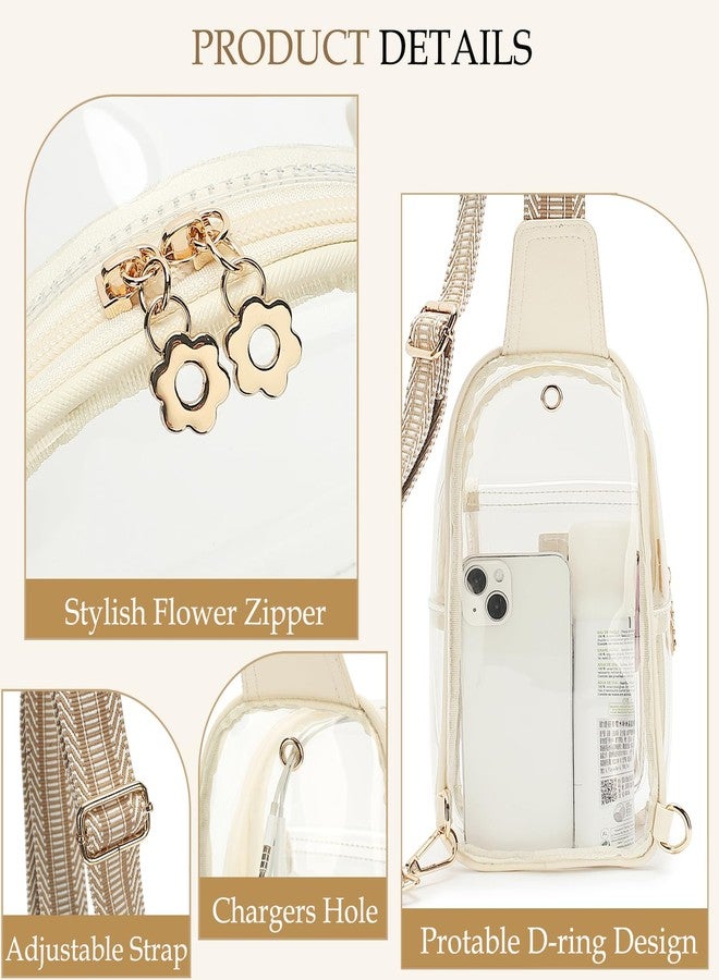 LOXOMU Clear Sling Bag, Clear Fanny Pack Stadium Approved PVC Crossbody Bag Transparent Chest Bag with Adjustable Guitar Strap (Beige) - Image 3