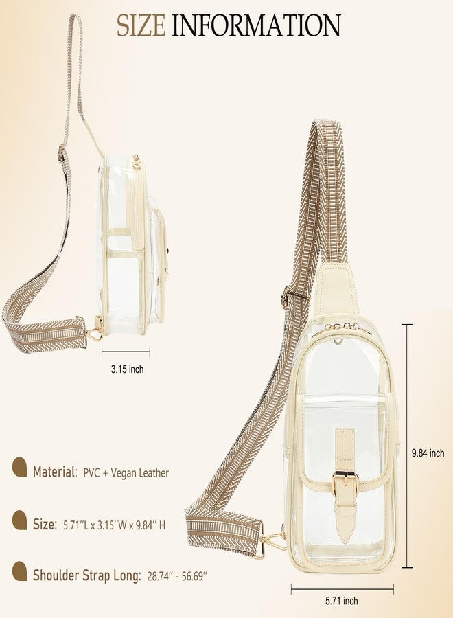 LOXOMU Clear Sling Bag, Clear Fanny Pack Stadium Approved PVC Crossbody Bag Transparent Chest Bag with Adjustable Guitar Strap (Beige) - Image 2