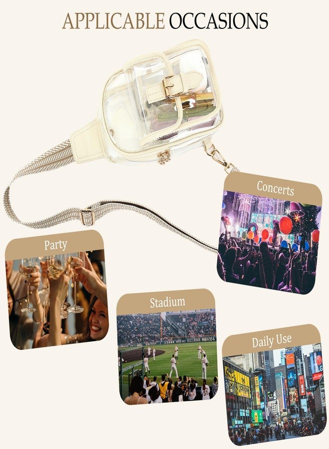 LOXOMU Clear Sling Bag, Clear Fanny Pack Stadium Approved PVC Crossbody Bag Transparent Chest Bag with Adjustable Guitar Strap (Beige) - Image 5