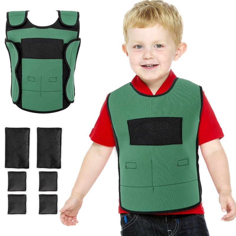 OUTREE Weighted Vest for Kids with Sensory Needs Small Ages 34 Compression Vest for Kids with ADHD and Autism Kids Weighted Vest Including 6 Removable Weights Breathable Mesh Design Green