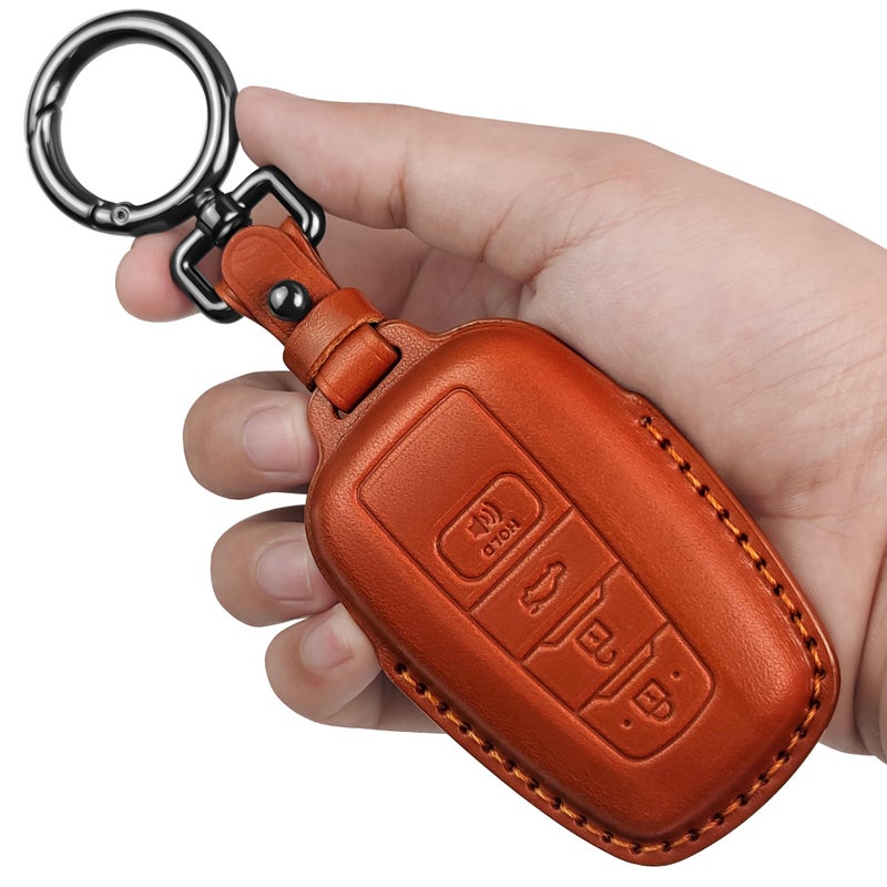 Tukellen for Toyota Key Fob Cover Genuine Leather With KeychainLeather Key Case Protector Compatible with 20202022 Highlander Corolla Prius 20182024 RAV4 Camry Avalon CHR GT86 Brown